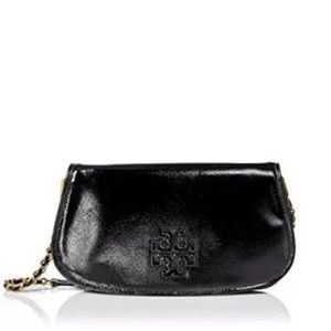 Tory Burch Britten black patent clutch / crossbody